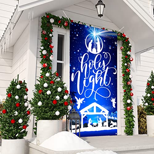 Holy Night Nativity Scene Christmas Door Banner - 71x35 Inch