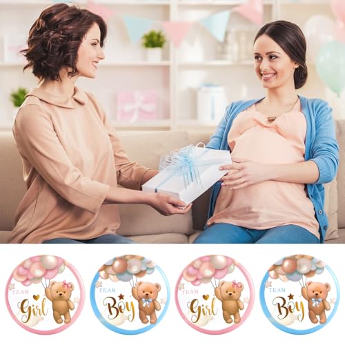 30 Gender Reveal Pins - 1.5 Inch Cute Bear Design for Team Boy or Girl