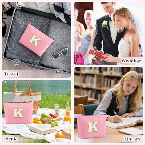 Mxrymvu Personalized Initial Makeup Bag Oxford Cloth Cosmetic Pouch Letter K