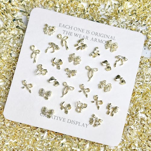 30Pcs Gold Bow Nail Charms Shining Alloy Bows for Acrylic Nails & DIY Crafts