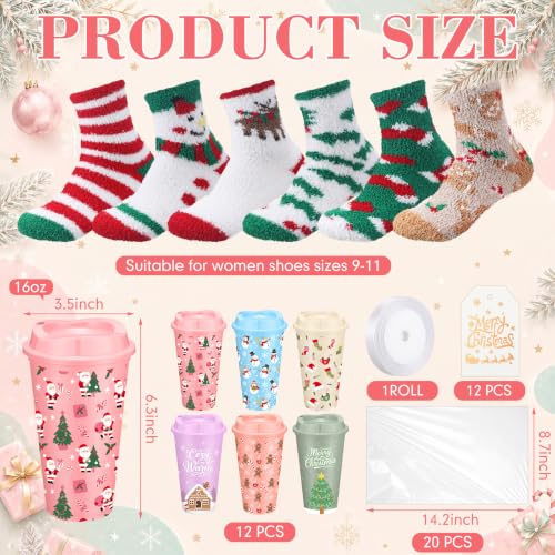Pastel Christmas Party Favors Set - Stockings, Mugs, Wrapping Supplies, 12 Sets