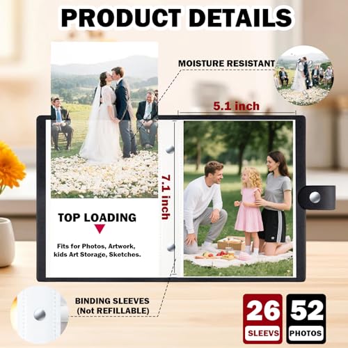 Xfveiwoo 2-Pack Small 5x7 Photo Album, Leather Brag Book for 104 Photos, Black