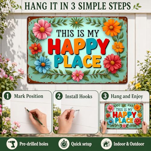This Is My Happy Place Tin Sign - Cheerful Garden Wall Decor