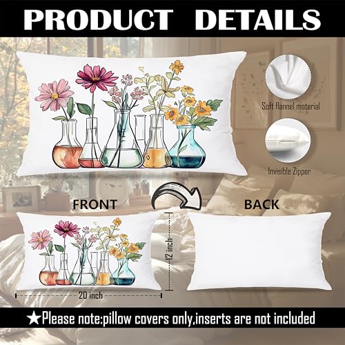 Chemistry Floral Beakers Pillow Cover 12x20 for Scientists