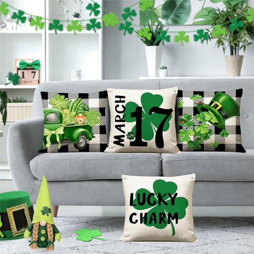 St. Patrick's Day Buffalo Plaid Pillow Covers 18x18 - Set of 4