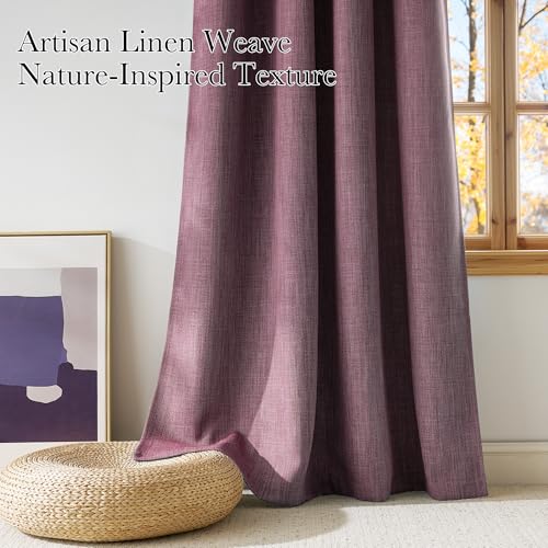 NICETOWN Faux Linen Room Darkening Curtains, Greyish Purple, 42" x 63", 2-Pack