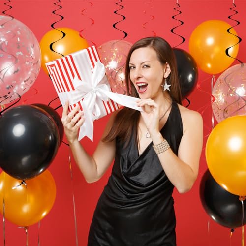 30pc Foil Hanging Swirl Decorations - Black and Red Spiral Party Streamers