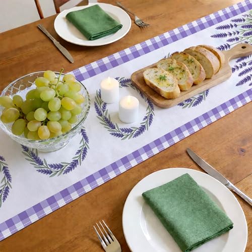 HOMETITUTE Lavender Table Runner 13x72 Inch Floral Burlap Farmhouse Decor