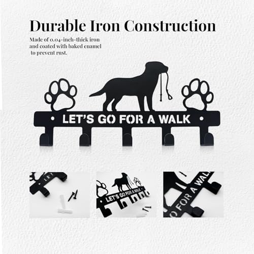 Dog Leash Holder for Wall - 5-Hook Metal Organizer for Leashes and Keys