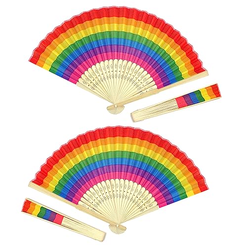 SaktopDeco Rainbow Folding Fan - 4 Pack Handheld Bamboo Fans