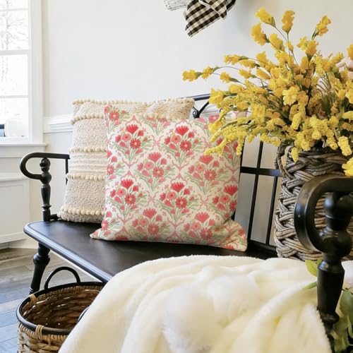 RABUSOFA Waterproof Outdoor Pillow Covers 18x18 Set of 2 - Spring Flower Decor, Red