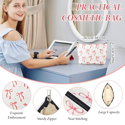 Tyqour Pink Bow Makeup Bag, Cute Coquette Cosmetic Pouch for Travel