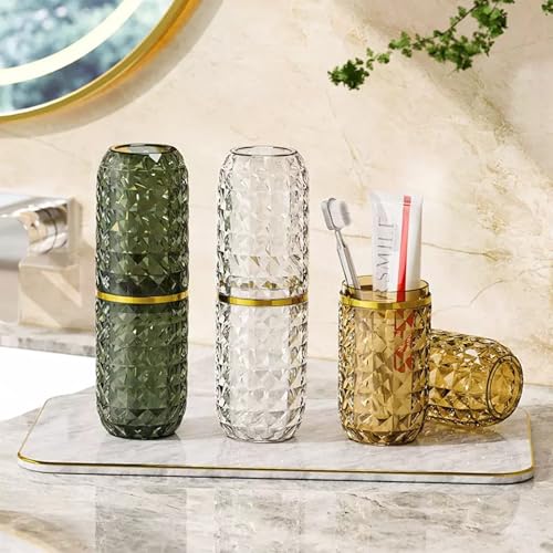 Awleynz Green Travel Toothbrush Holder with Cover & Cup - Bathroom Organizer