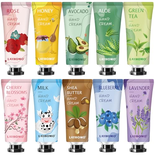 DBEAUTYM 10 Pack Travel Size Hand Cream Gift Set - Shea Butter Moisturizing Lotion for Dry Hands