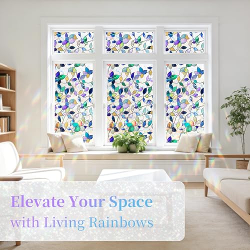 Finnez Stained Glass Window Privacy Film - Rainbow Effect, 17.5" x 78.7"