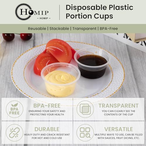 HOMIP 200-Pack 1oz Plastic Portion Cups for Sauces & Condiments