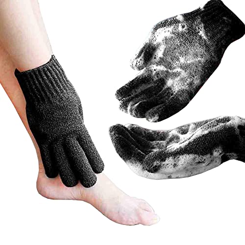 MIG4U Exfoliating Shower Gloves - Large Black Nylon Body Scrub Mitt