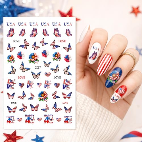 Kytunera 8 Sheets 4th of July Patriotic Nail Stickers Set