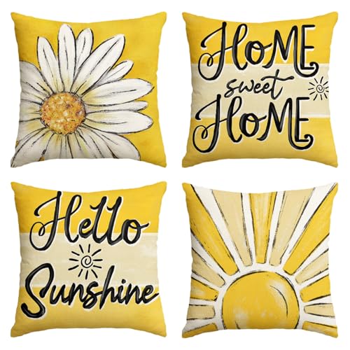 AVOIN Colorlife Home Sweet Home Daisy Throw Pillow Covers - Set of 4, 18x18 Inch