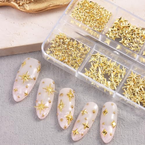 Gold Star Nail Charms and Caviar Beads Set - Y2K Metal Rhinestone Studs for Acrylic Nails DIY Manicure