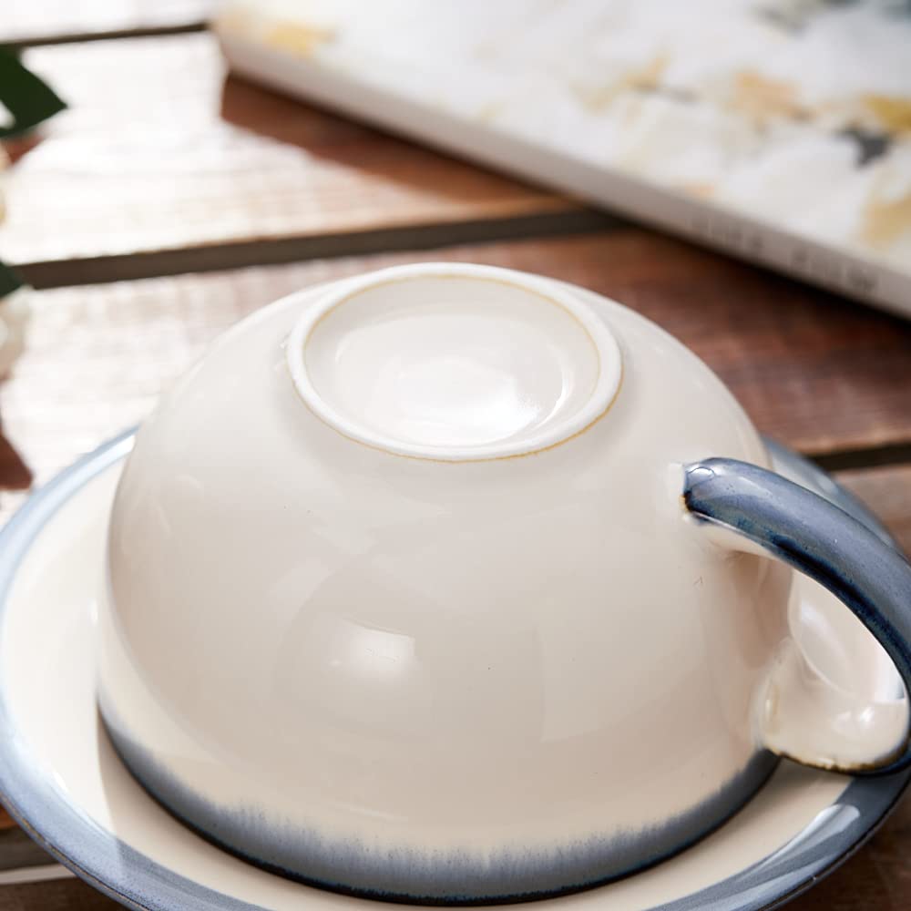 Coffeezone Vintage Design 12 oz Ceramic Latte Art Cappuccino Barista Cup with Saucer (Fog Grey)