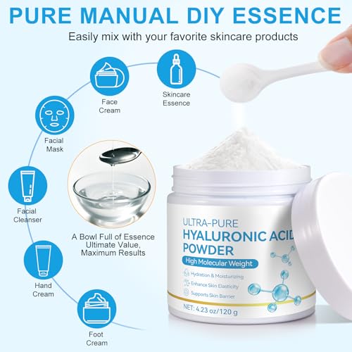 IFUDOIT Hyaluronic Acid Powder for DIY Skincare & Face Serums 4.23 Oz