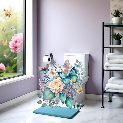 Peony Butterflies Toilet Lid Decals - 2-Piece Waterproof Set