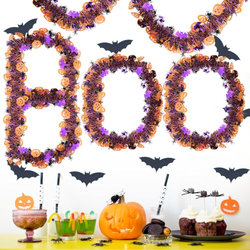 33 FT Halloween Tinsel Garland with Pumpkins, Bats & Spiders