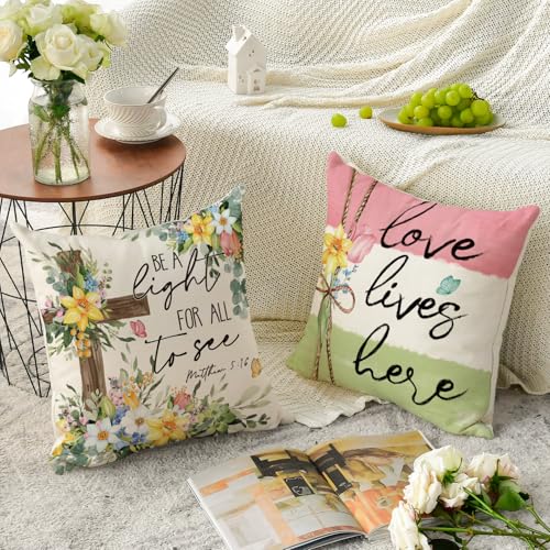 Floral Throw Pillow Covers 18x18 Inch, Spring Decorative Cushion Cases Set of 4