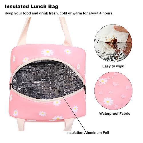 Mimfutu Flowers Pink Insulated Lunch Bag for Women Kids Reusable Picnic Tote
