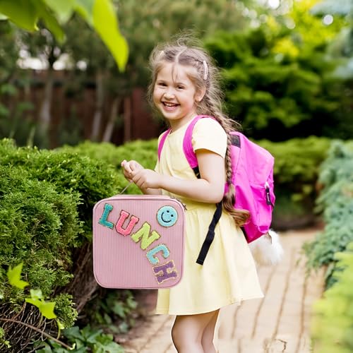 Pink Insulated Lunch Bag with Adjustable Strap - Corduroy Design