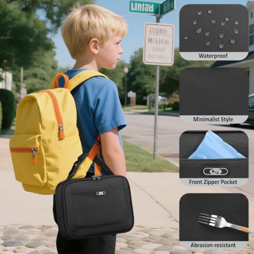 Tenot Insulated Lunch Bag for Kids - Medium, Black Thermal Tote