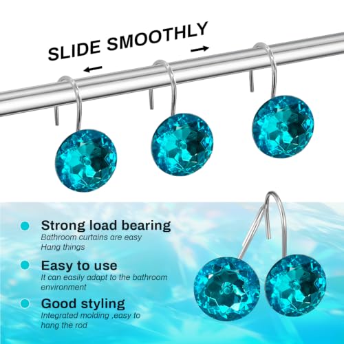 Lake Green Bling Shower Curtain Hooks - 12PCS Rhinestone Design