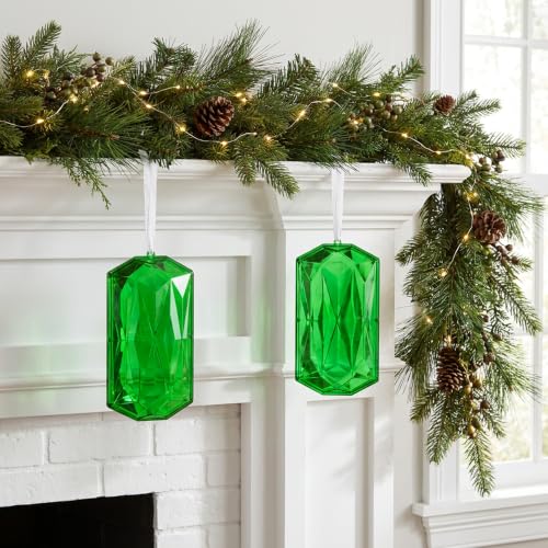 Jumbo Green Gem Ornament Set - 7 x 4 Inches, 2 Pieces, Holiday Decor