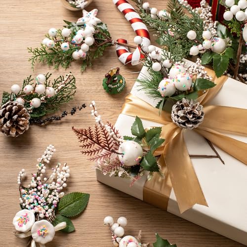 Artificial Christmas Tree Picks Set - Assorted Candy Pine Cones Berries Holly