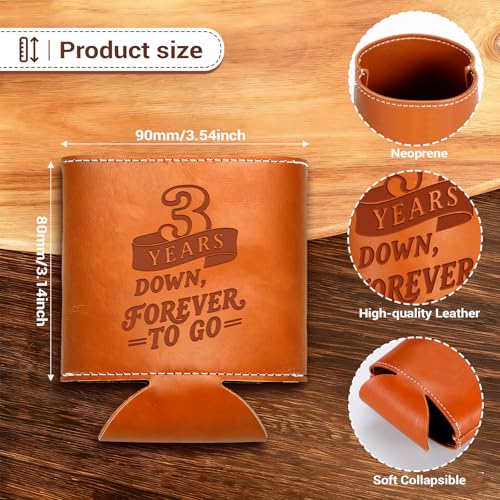 Leather Can Cooler - 3rd Anniversary Gift for Him, 3 Years Down