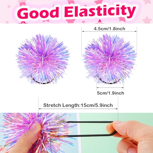 Shiny Pom Pom Hair Ties 2Pcs Fluffy Cute Elastic Ponytail Holders