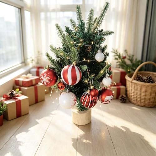 Christmas Shatterproof Ornament Balls - Red & White, 6cm & 3cm, Holiday Decorations