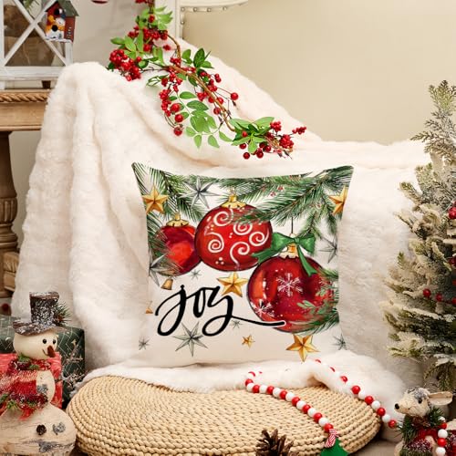AACORS Christmas Pillow Cover 18x18 Inch – Baubles & Stars Decor