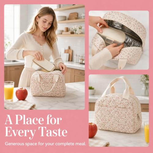 Insulated Floral Lunch Bag for Women - Portable & Leakproof