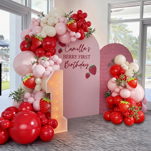 Strawberry Pink & Red Balloons Arch Kit for First Birthday Decor