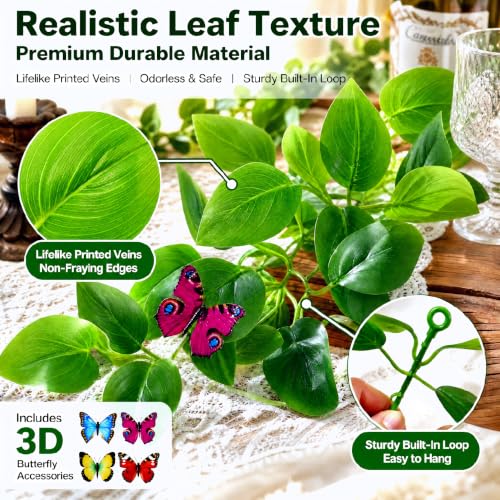 BLEUM CADE 2-Pack Artificial Pothos Ivy Vines, 15ft Fake Green Garland for Home & Garden