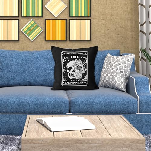Gothic Skull Pillow Cover 18x18 - Witchy Tarot Card Flannel Throw Pillow Case