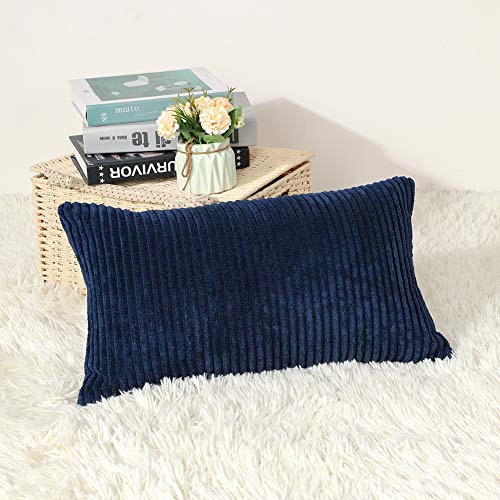 Artscope Navy Blue Corduroy Throw Pillow Cover 12x20 Inches