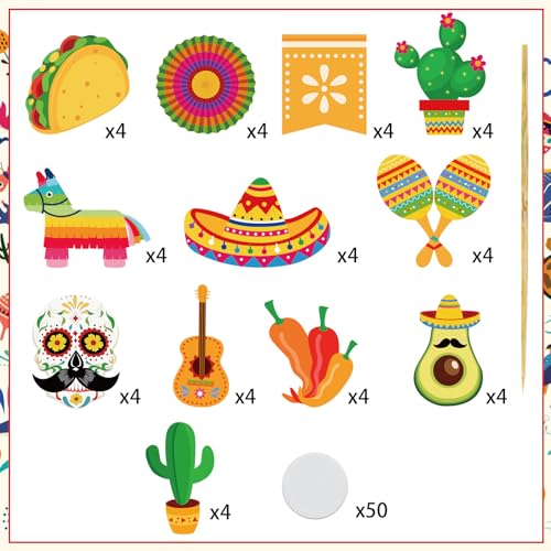Mexican Fiesta Cupcake Toppers - 48 Pcs Cinco de Mayo Party Decorations