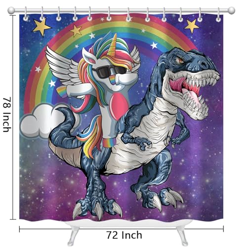 Unicorn Dinosaur Shower Curtain - Waterproof Fabric, 72x78 Inch