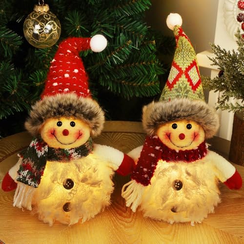 Lighted Snowmen Christmas Table Decorations - Brown, 10 Inch, 2 Pack