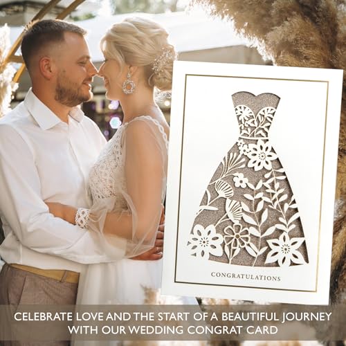 Gooji 5x7 Gold Foil Wedding Congratulation Card - Elegant Laser Cut Design