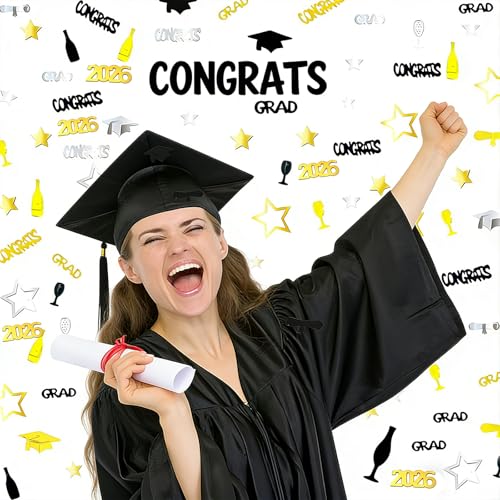 Graduation Confetti Set - 100 Pieces in Gold, Black & Silver