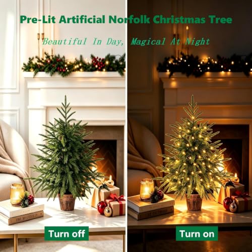 2-Pack 2ft Pre-Lit Artificial Norfolk Pine Christmas Tree Topiary - Green